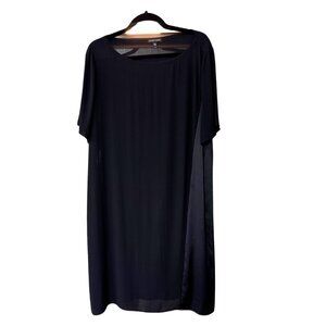 Eileen Fisher Silk Short Sleeve Black Dress with Diagonal Stripe - Size Large